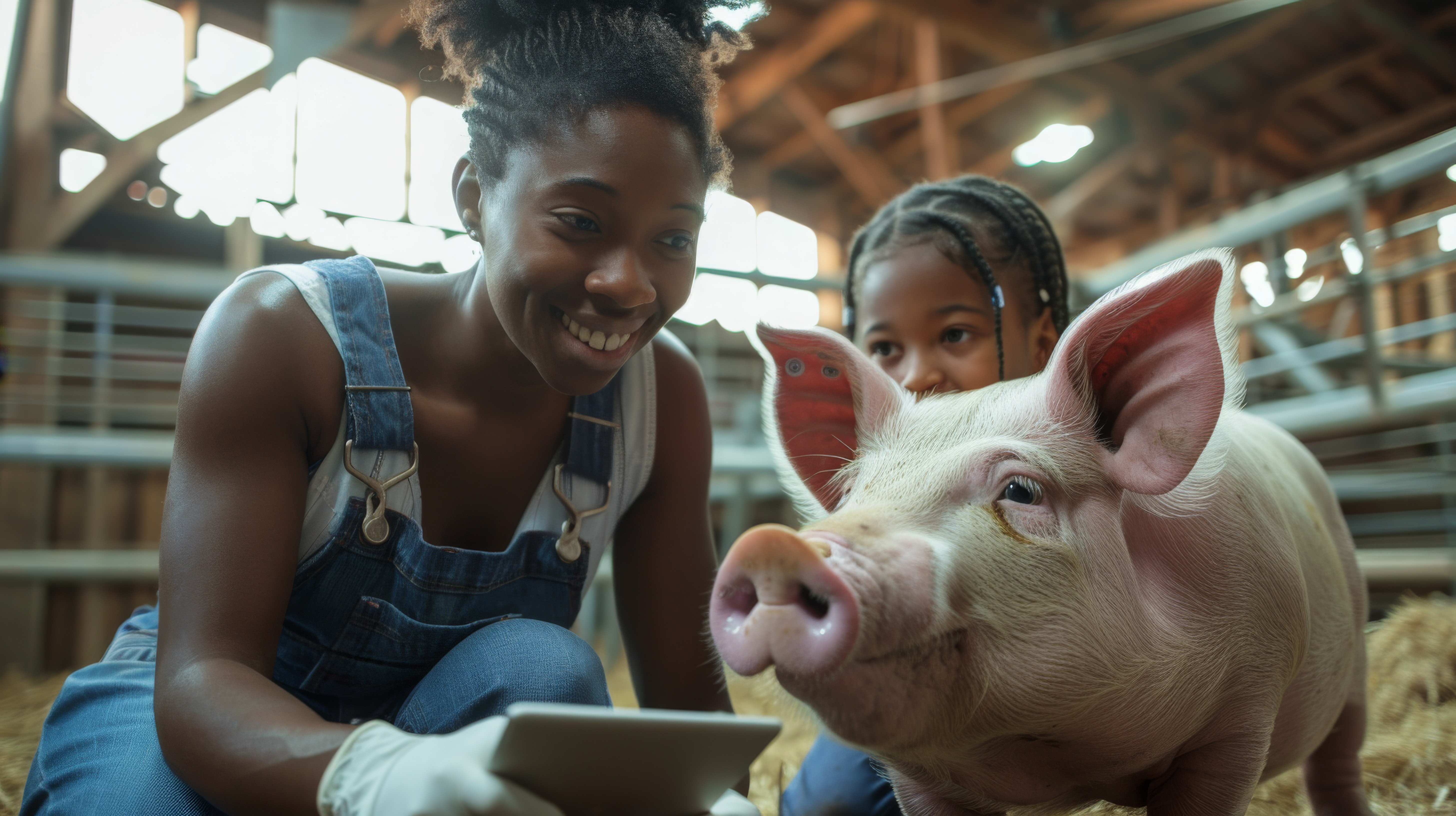 Farm worker using tablet to track livestock with FarmLog app